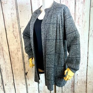 Vintage St. John Couture Long Cardigan Plaid Knit Pleated Open Jacket SIZE 10